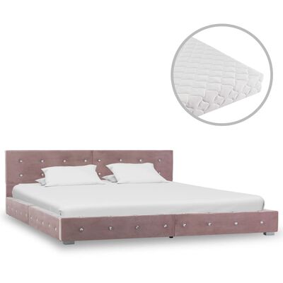 vidaXL Κρεβάτι Ροζ 160 x 200 εκ. Βελούδινο με Στρώμα