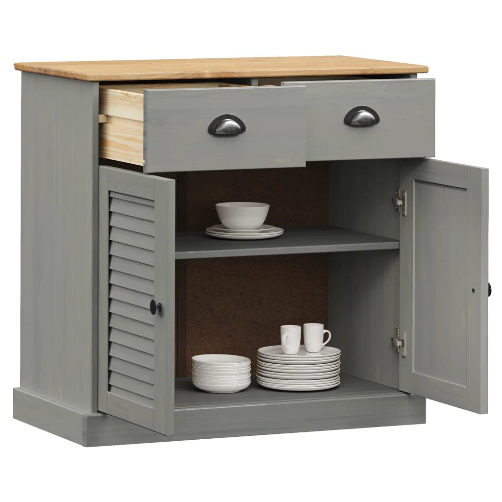 vidaXL Ντουλάπι με Συρτάρια VIGO Γκρι 78x40x75 εκ. Μασίφ Ξύλο Πεύκου