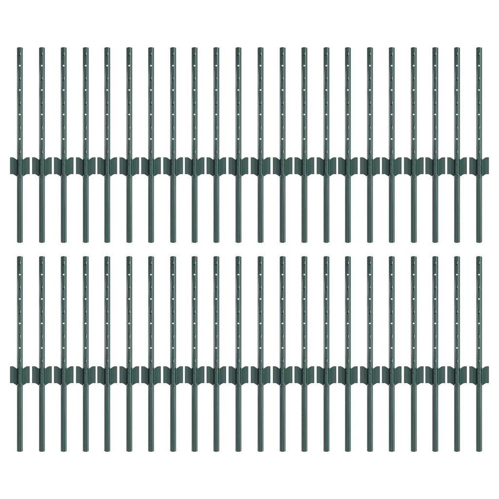 vidaXL Ασημένιοι Πόλοι Φράχτη 44 pcs Πράσινο 100 x 0.4 μ. Ατσάλι