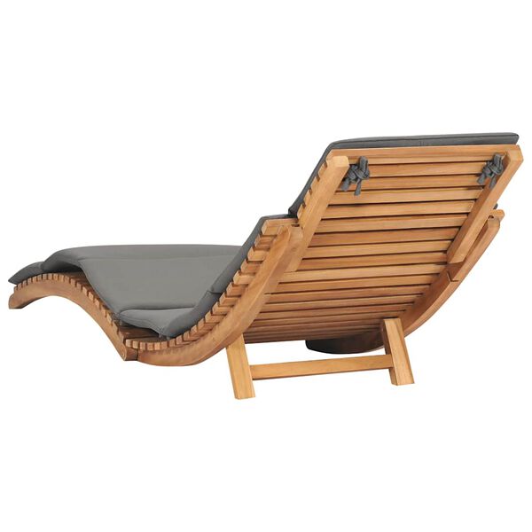 vidaXL Ξαπλώστρα Πτυσσόμενη από Μασίφ Ξύλο Teak με Σκ. Γκρι Μαξιλάρι