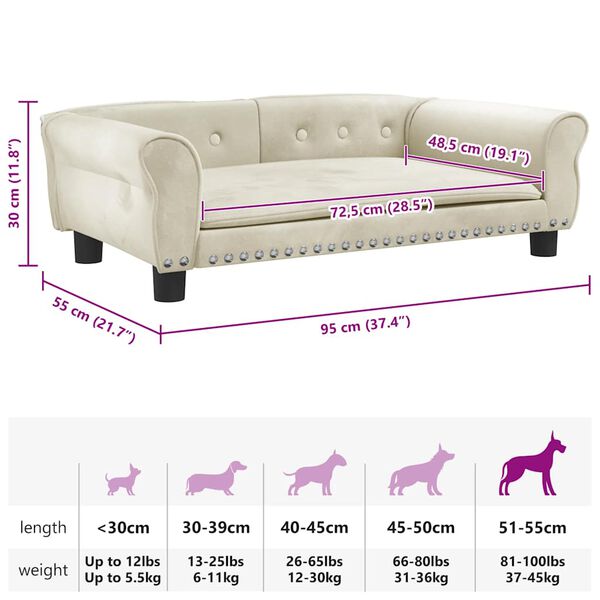 vidaXL Κρεβάτι Σκύλου Κρεμ 95 x 55 x 30 εκ. Βελούδινο