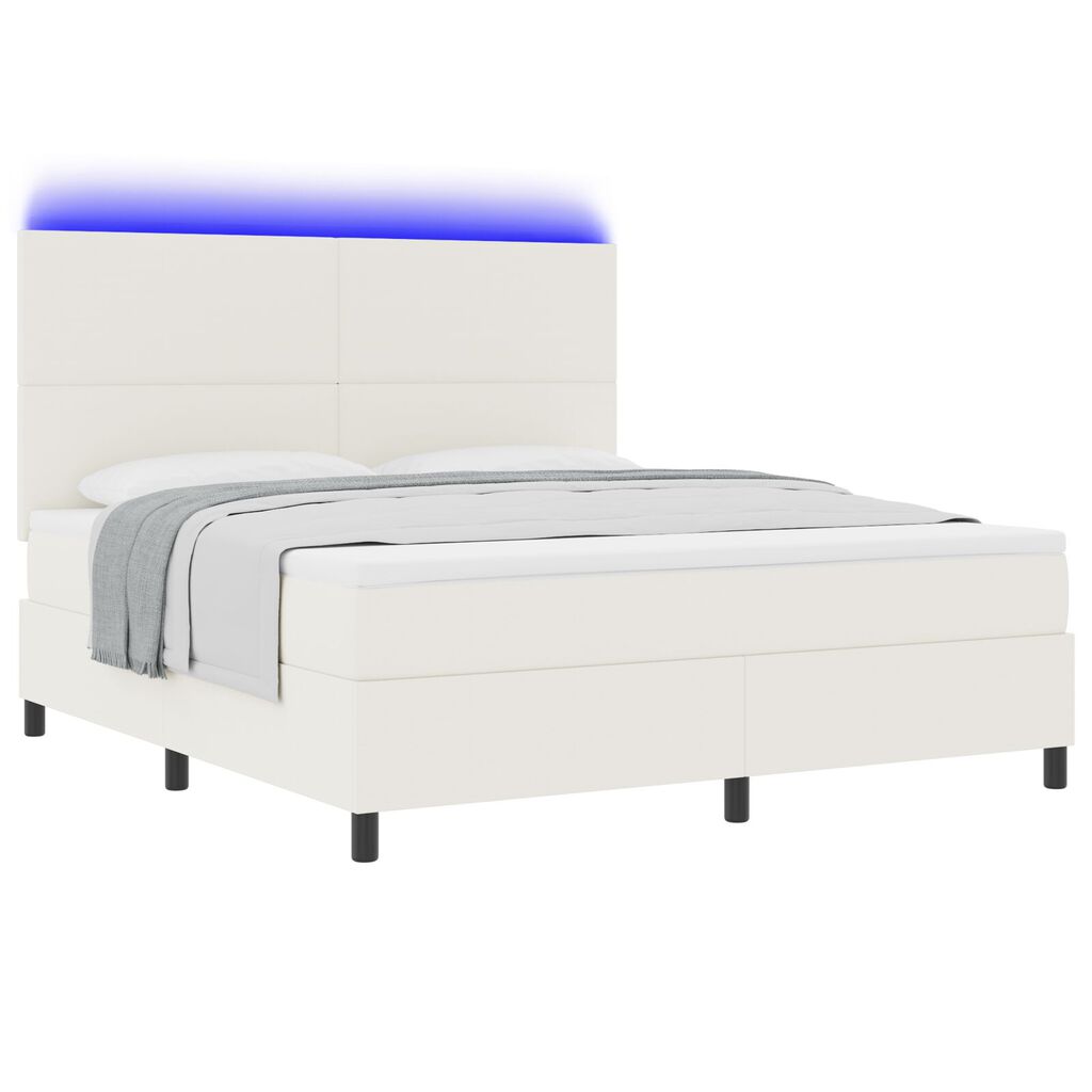 vidaXL Κρεβάτι Box Spring με Στρώμα & LED Κρεμ Υφάσματος Κόρντουρα