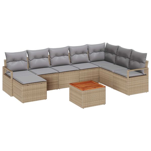 vidaXL Σετ Καναπέ Κήπου 9 pcs μπεζ και ανοιχτό γκρι
