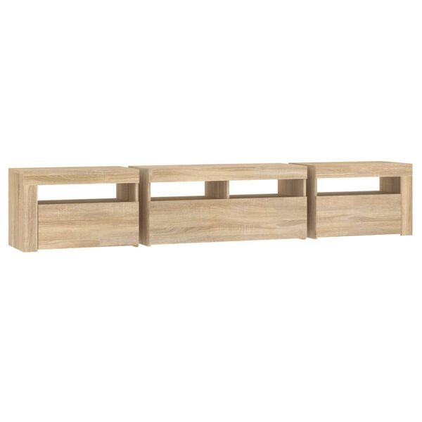 vidaXL Έπιπλο Τηλεόρασης με LED Sonoma Δρυς 210x35x40 εκ.