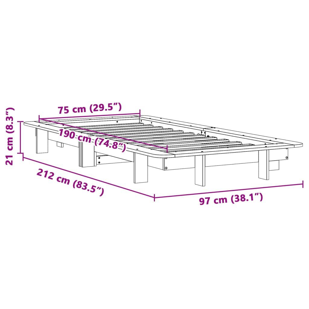 vidaXL Σκελετός Κρεβ. Χωρίς Στρώμα Καφέ Κεριού 75x190 εκ Μασίφ Πεύκο