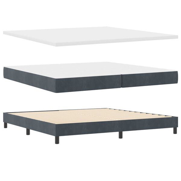 vidaXL Κρεβάτι Box Spring με Ματράς & LED Σκούρο Γκρι 200x200 εκ. Βελούδο