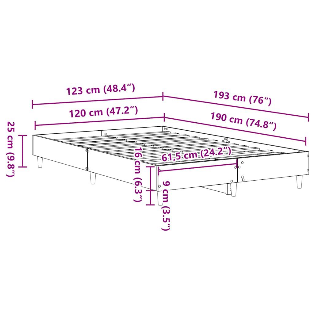 vidaXL Πλαίσιο κρεβατιού χωρίς στρώμα 120x190 εκ. Επεξεργασμένο Ξύλο