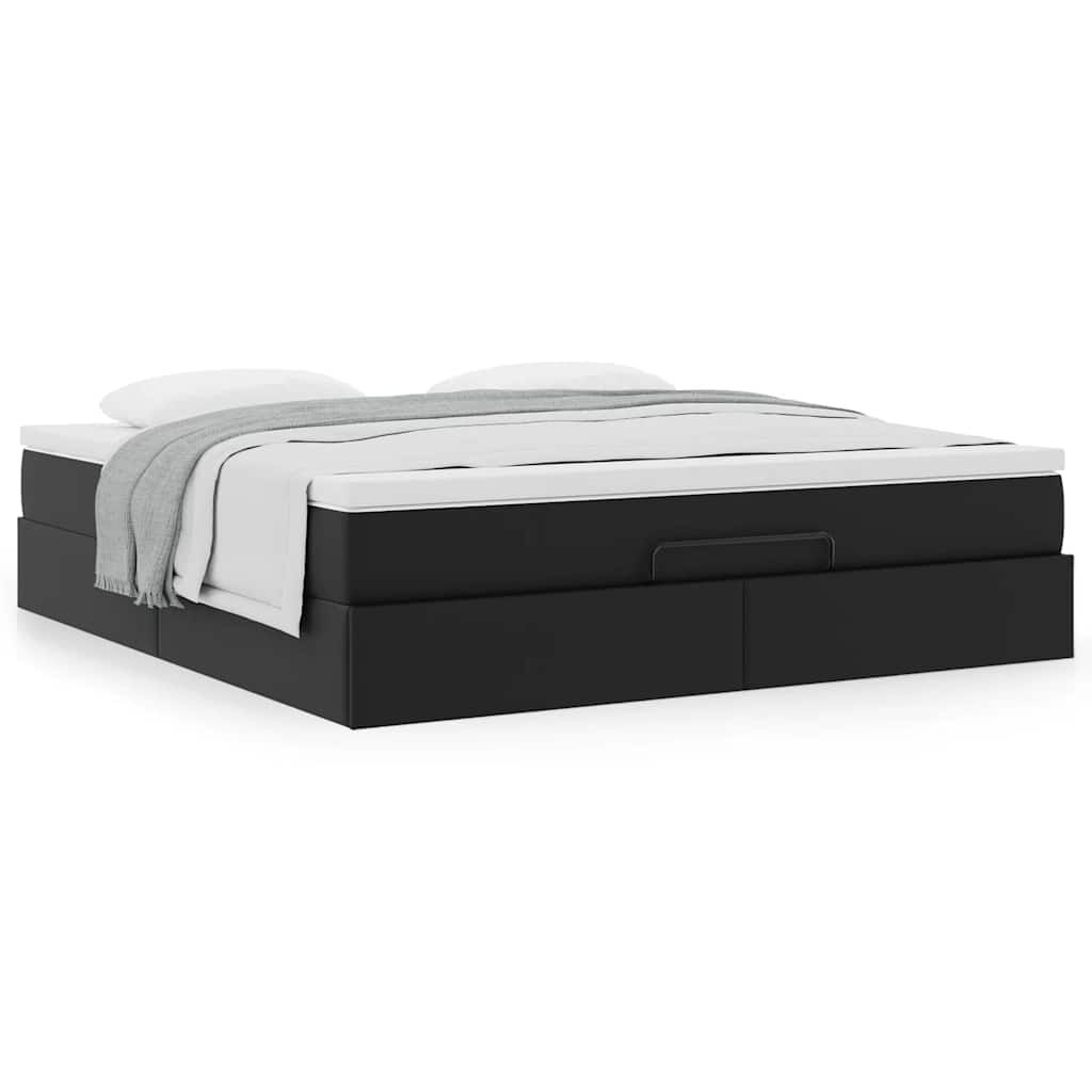 vidaXL Οθωμανικό κρεβάτι με στρώμα Μαύρο 180x200cm Faux Leather