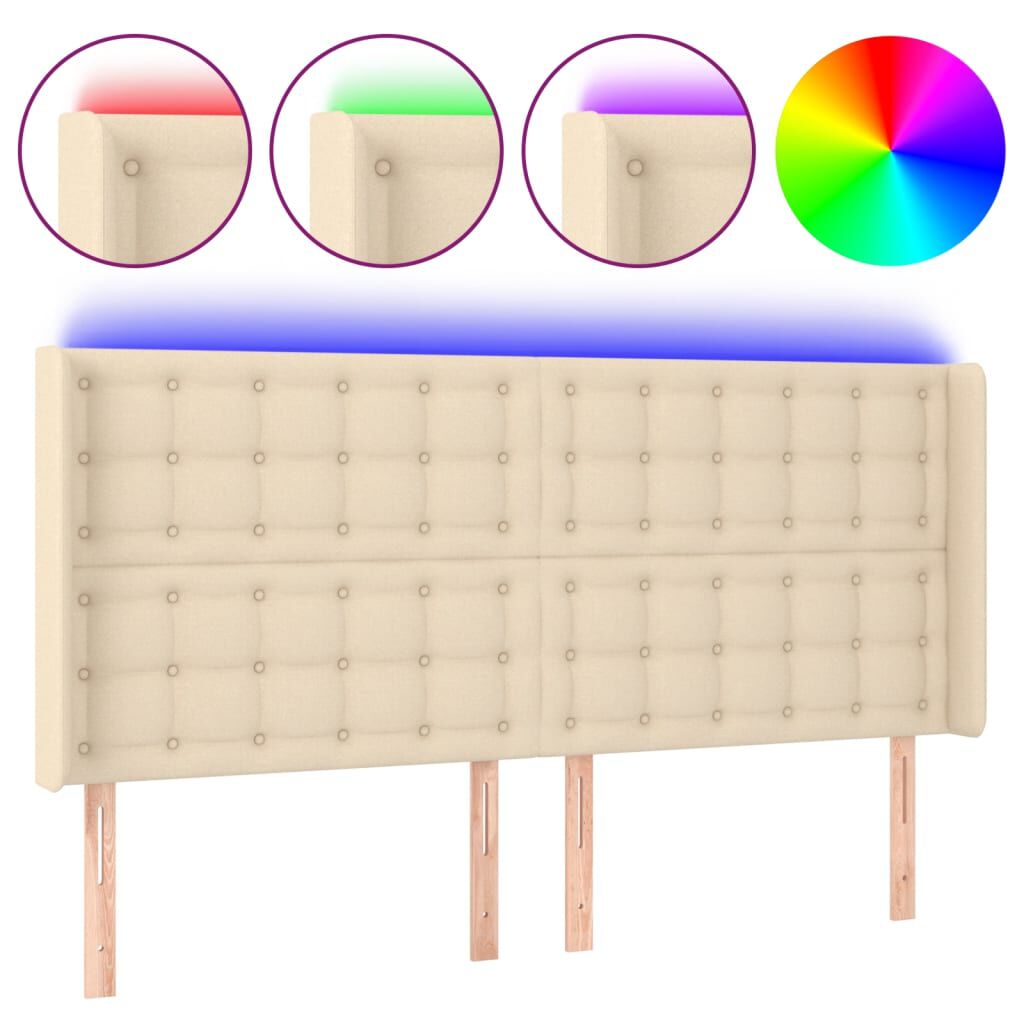 vidaXL Κεφαλάρι Κρεβατιού LED Κρεμ 163x16x118/128 εκ. Υφασμάτινο