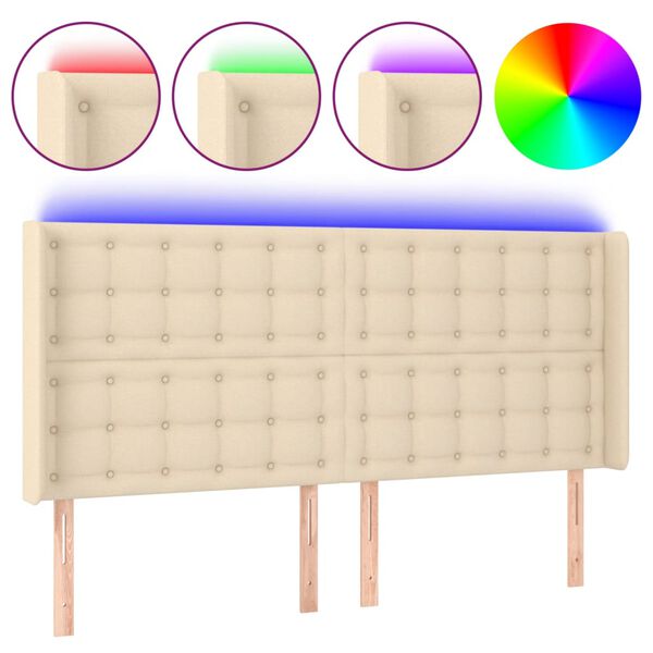 vidaXL Κεφαλάρι Κρεβατιού LED Κρεμ 163x16x118/128 εκ. Υφασμάτινο