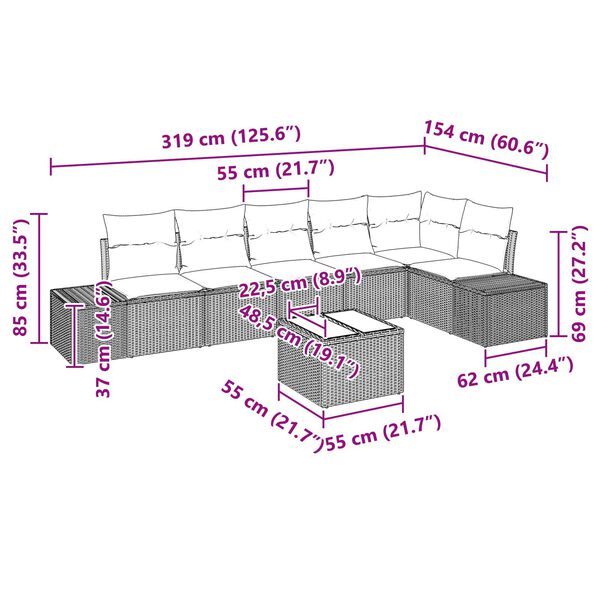vidaXL Σετ Καναπέ Κήπου με μαξιλάρι 7 pcs Μαύρο Πολυ ράταν