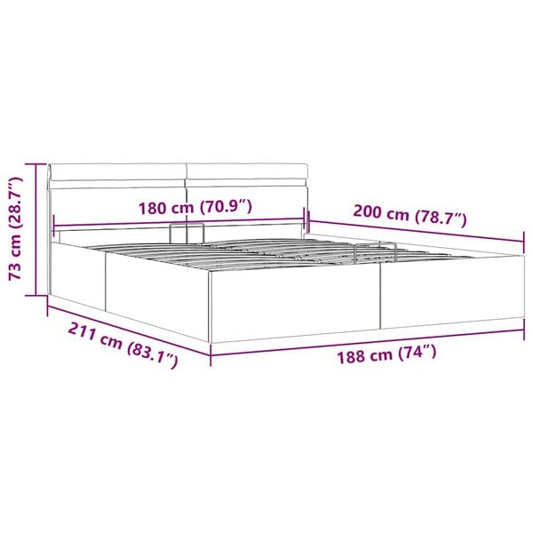 vidaXL Πλαίσιο Κρεβατιού με Αποθ. Χώρο/LED Αν. Γκρι 180x200 εκ. Ύφασμα