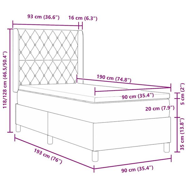 vidaXL Κρεβάτι Box Spring LED με Στρώμα Argyle Ροζ 90 x 190 cm Βελούδο