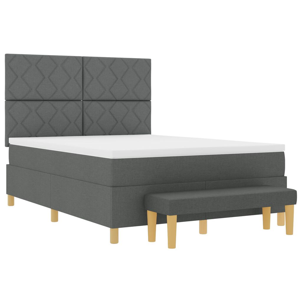 vidaXL Box Spring Κρεβάτι με Στρώμα & Παγκάκι Σκούρο Γκρι 140x200 cm Ύφασμα