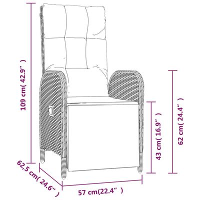 vidaXL Καρέκλες Ανακλινόμενες 2 Τεμ. με Τραπέζι Γκρι Συνθετικό Ρατάν