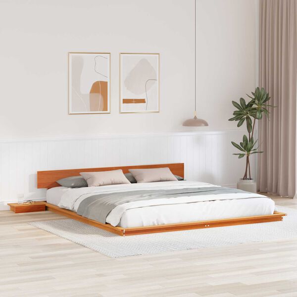 vidaXL Κρεβάτι δαπέδου με κομοδίνα Καφέ 180x200 εκ Μασίφ ξύλο