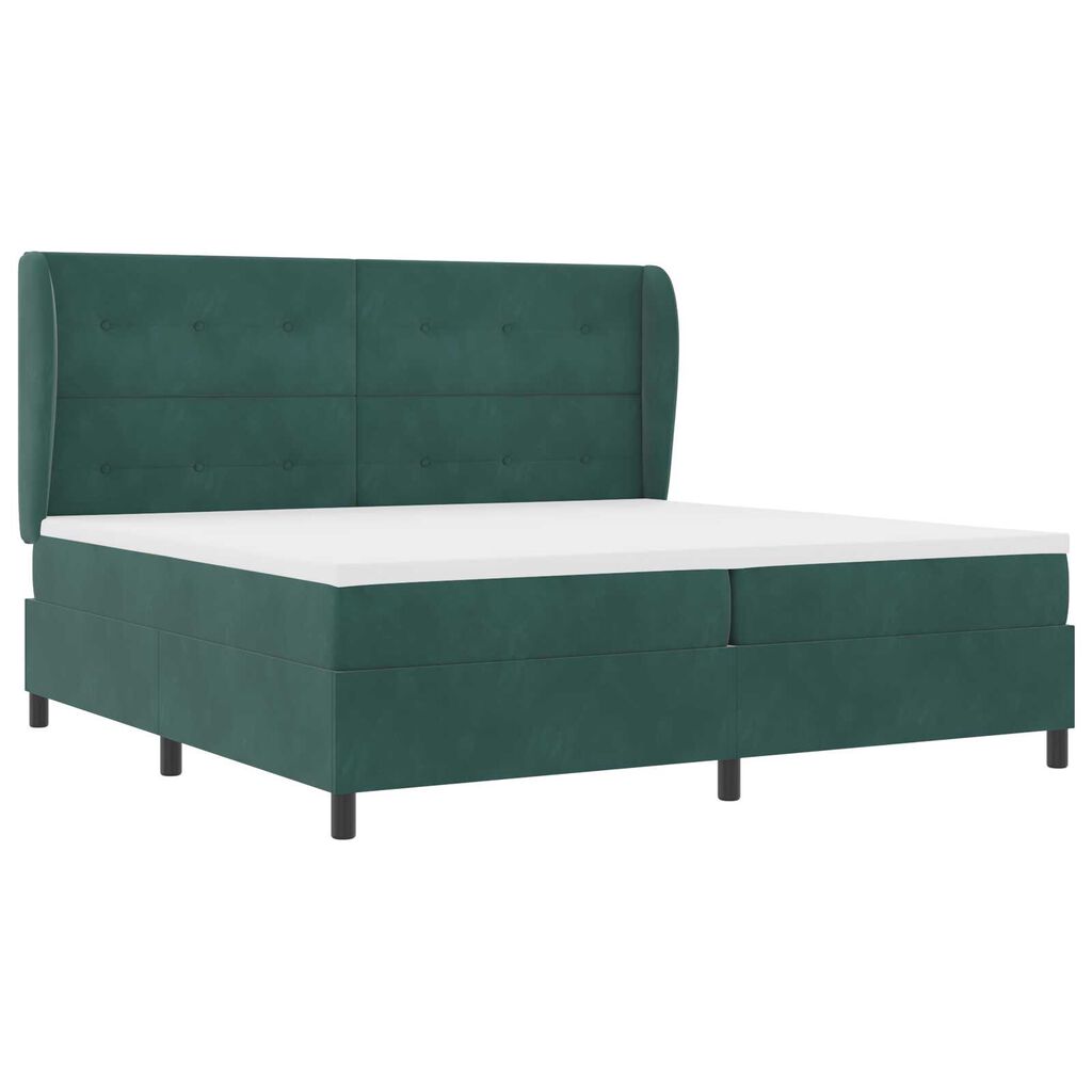 vidaXL Κρεβάτι Box Spring με Στρώμα Σκούρο Πράσινο 200x200 εκ Βελούδο