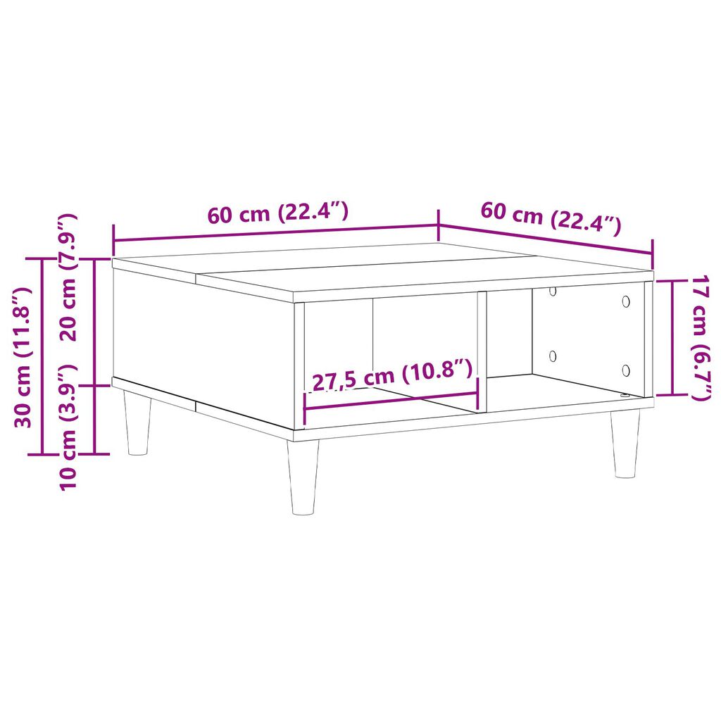 vidaXL Μαύρο Δρυς Τραπεζάκι Σαλονιού 60x60x30 εκ. - Φτιαγμένο από Ξύλο