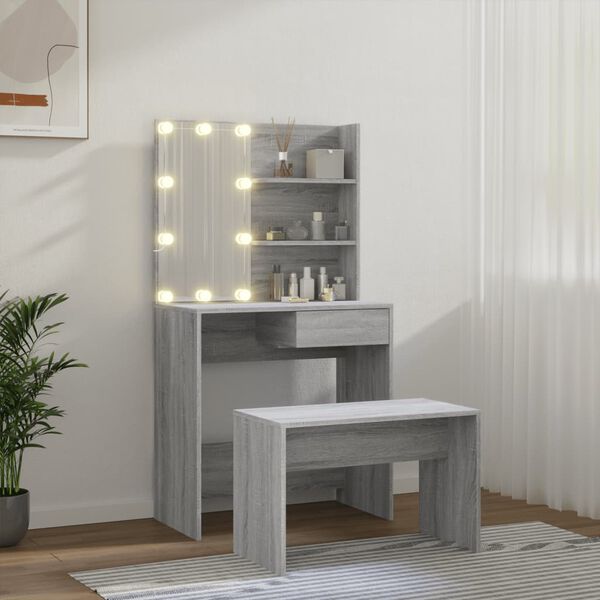 vidaXL Μπουντουάρ Σετ με LED Γκρι Sonoma από Επεξεργασμένο Ξύλο