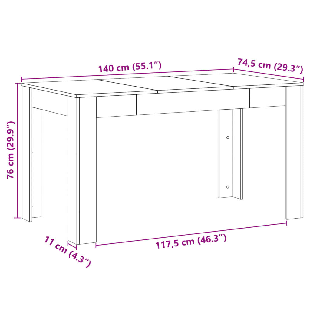 vidaXL Τραπεζαρία Παλιό Ξύλο 140 x 74,5 x 76 εκ από Επεξεργασμένο Ξύλο