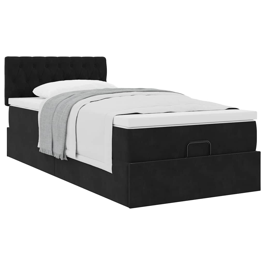 vidaXL Οθωμανικό κρεβάτι με στρώμα Μαύρο 90x190cm Velvet