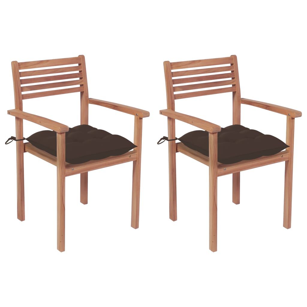 vidaXL Καρέκλες Κήπου 2 τεμ. από Μασίφ Ξύλο Teak με Taupe Μαξιλάρια
