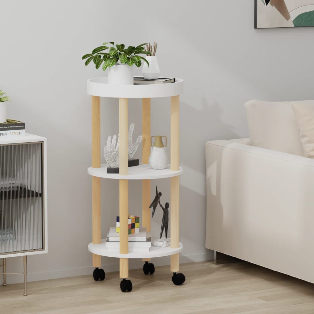 vidaXL Τρόλεϊ 3 Επιπέδων Λευκό 38 x 38 x 82 εκ. Επεξ. Ξύλο/Μασίφ Πεύκο