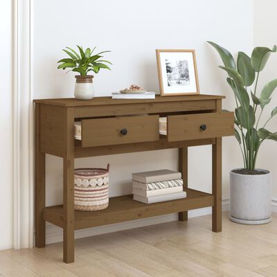 vidaXL Τραπέζι κονσόλα Καφέ μελί 100x35x75 εκ. Μασίφ Ξύλο Πεύκου