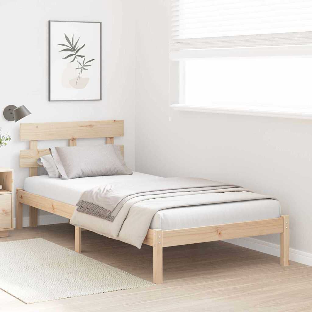 vidaXL Σκελετός Κρεβατιού Καφέ 90 x 190 cm Μασίφ ξύλο πεύκου