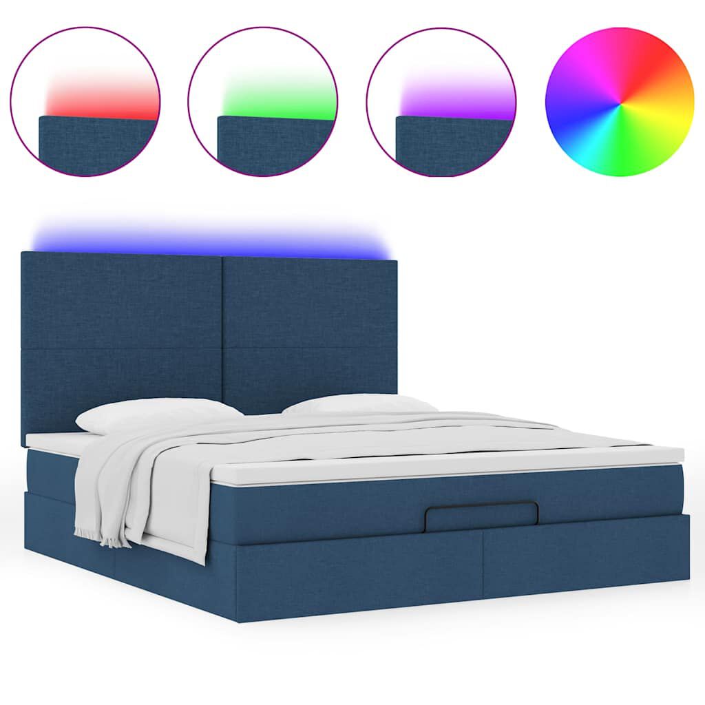 vidaXL Οθωμανικό κρεβάτι με στρώμα & LEDs Μπλε 160x200cm ύφασμα