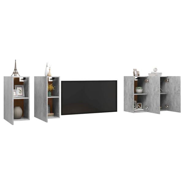 vidaXL Έπιπλα Τηλεόρασης 4 τεμ. Γκρι Σκυρ. 30,5x30x60 εκ. Μοριοσανίδα