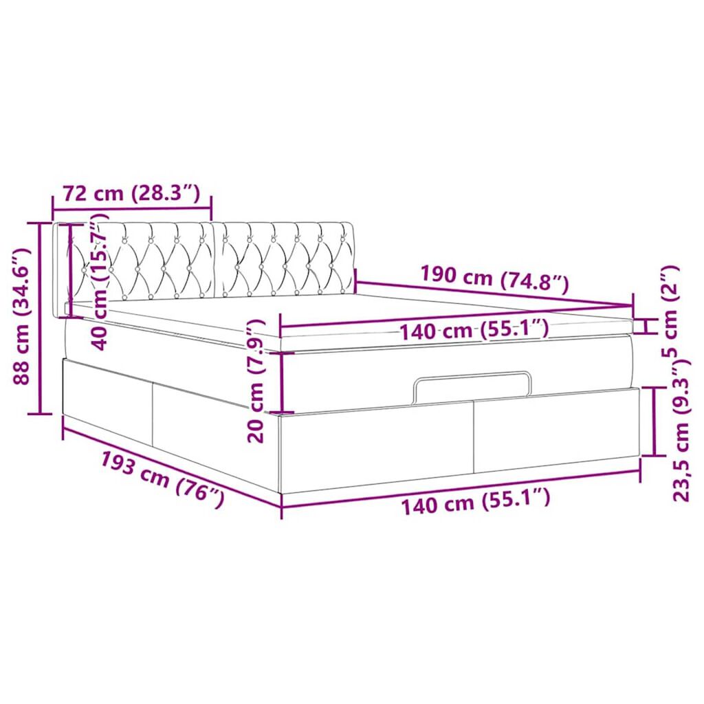 vidaXL Οθωμανικό κρεβάτι με στρώμα ροζ 140x190cm Βελούδο