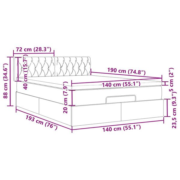 vidaXL Οθωμανικό κρεβάτι με στρώμα ροζ 140x190cm Βελούδο