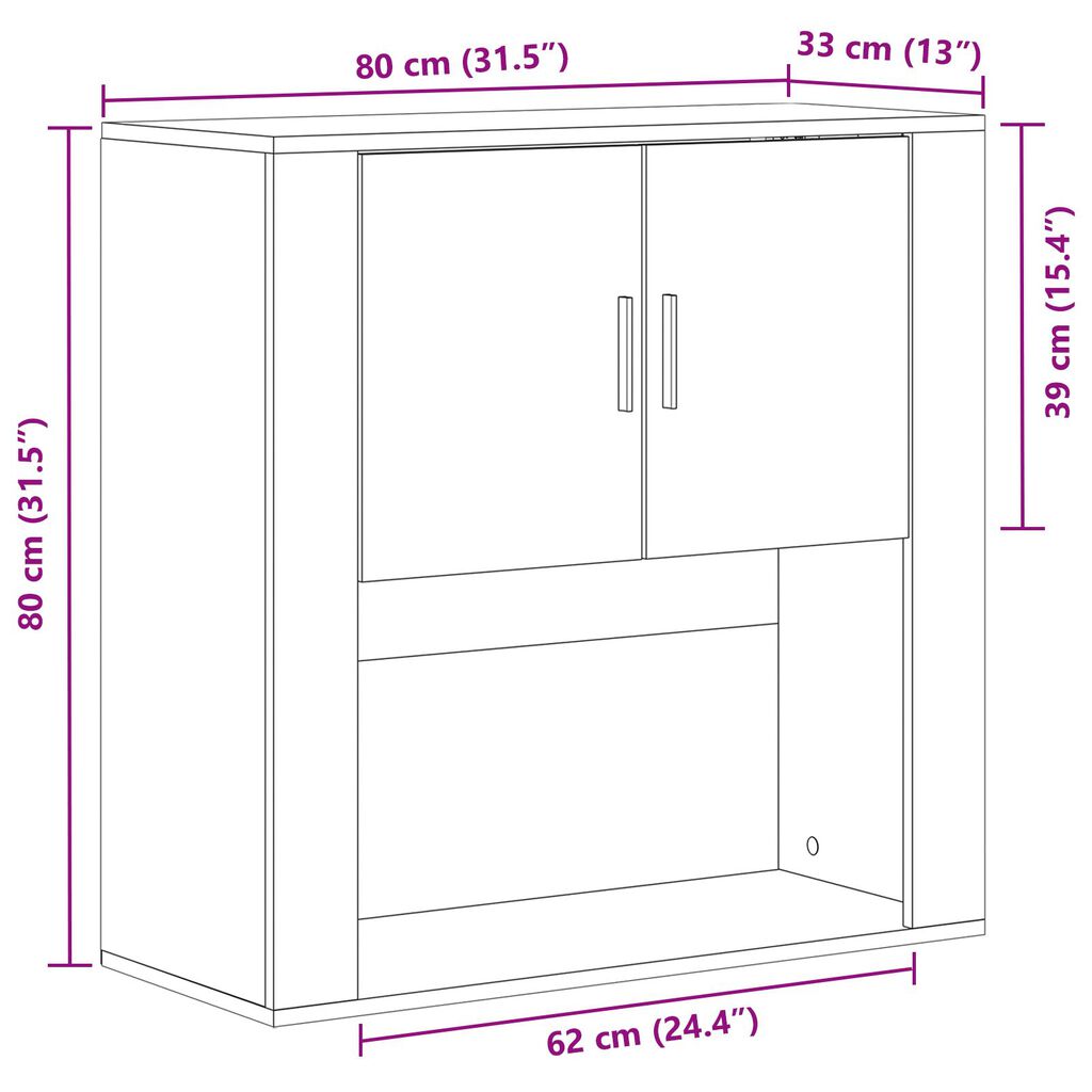 vidaXL Ντουλάπι Τοίχου Μαύρης Βελανιδιάς 80x33x80 εκ. Επεξεργασμένο Ξύλο