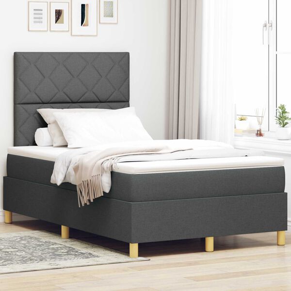 vidaXL Κρεβάτι Box Spring της με στρώμα & LED σκούρο γκρι 120x200 εκ. ύφασμα
