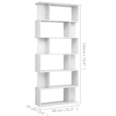 vidaXL Βιβλιοθήκη/Διαχωριστικό Γυαλιστερό Λευκό 80 x 24 x 192 εκ.