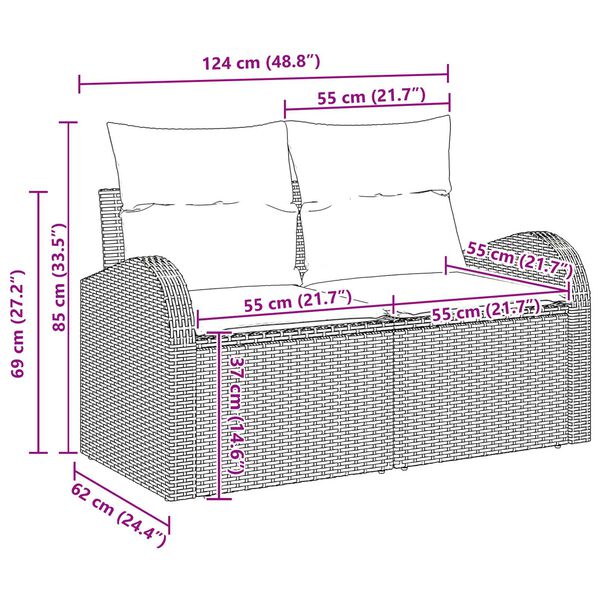 vidaXL Σετ Καναπέ Κήπου 7 pcs Γκρι Πενταθέσιος Ρατάν & Ξύλο