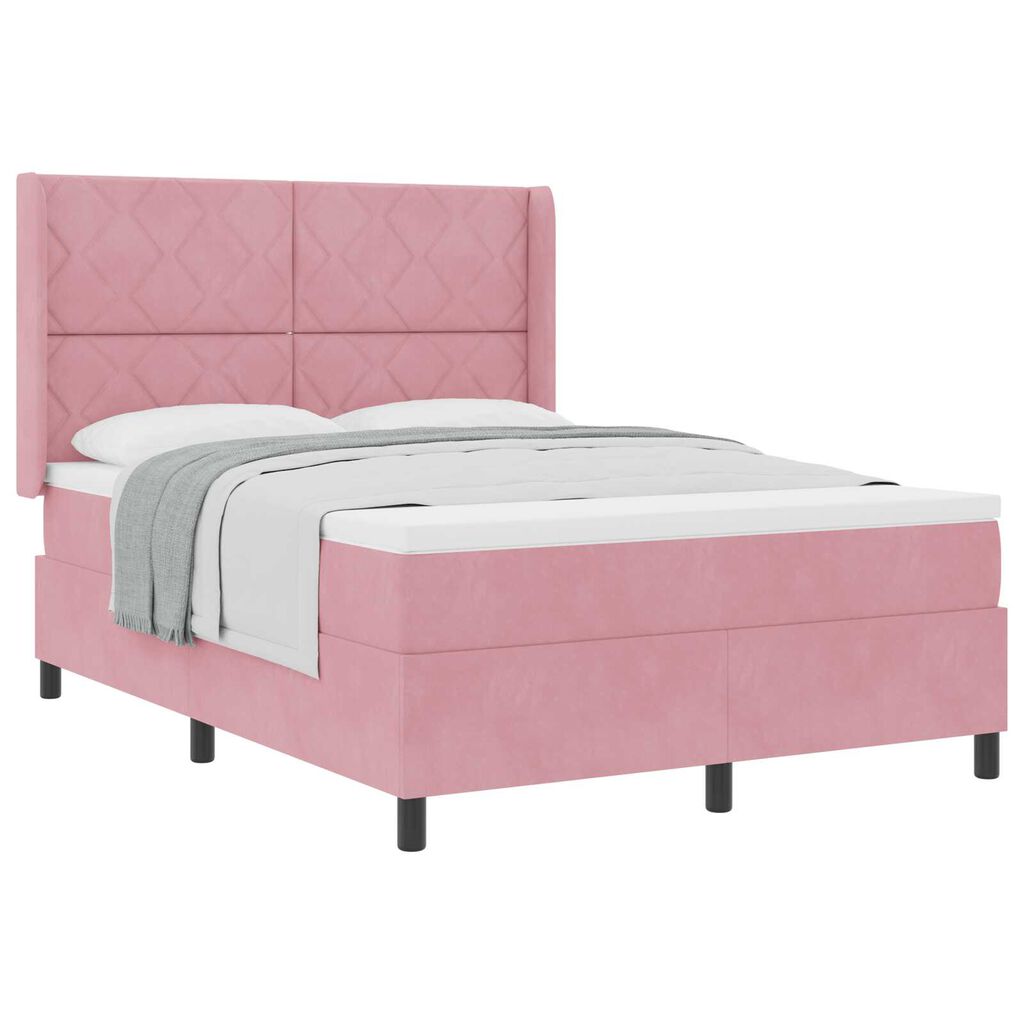 vidaXL Κρεβάτι Box Spring με Στρώμα Ροζ 140x200 εκ. Βελούδο
