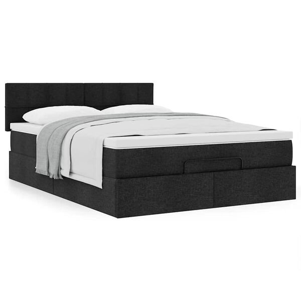 vidaXL Οθωμανικό κρεβάτι με στρώμα Μαύρο 140x190cm Ύφασμα