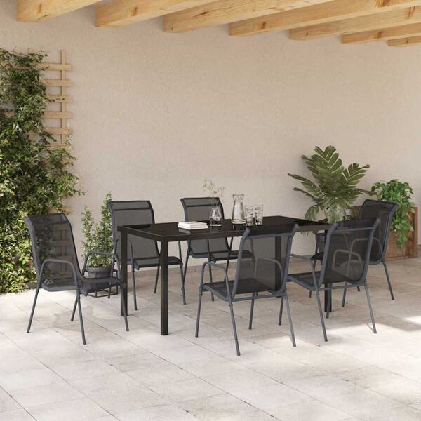 vidaXL Σέτ φαγητού για κήπο 7 pcs Μαύρο Textilene και ατσάλι
