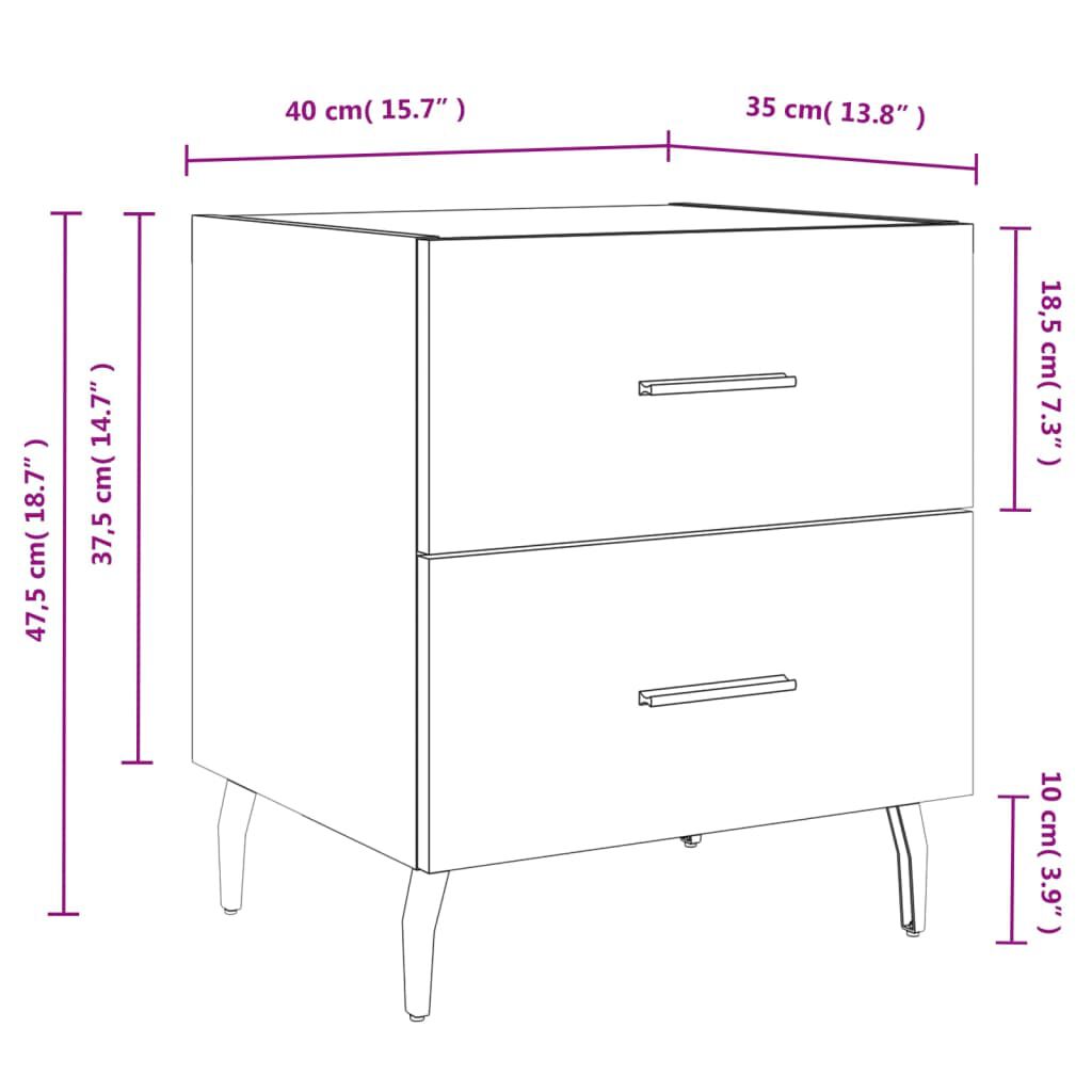 vidaXL Κομοδίνα 2 τεμ. Γκρι Σκυροδεμ. 40 x 35 x 47,5 εκ. Επεξεργ. Ξύλο