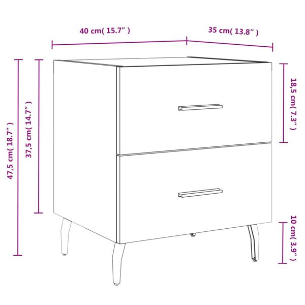 vidaXL Κομοδίνα 2 τεμ. Γκρι Σκυροδεμ. 40 x 35 x 47,5 εκ. Επεξεργ. Ξύλο