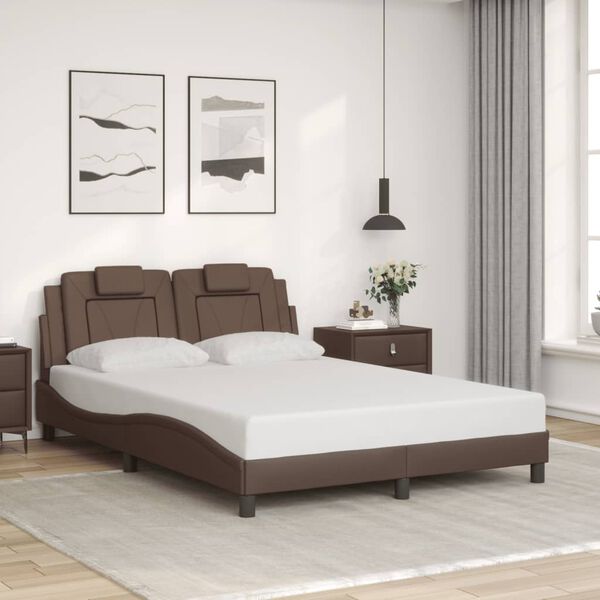 vidaXL Πλαίσιο Κρεβατιού με Κεφαλάρι Καφέ 140x200 εκ. Συνθετικό Δέρμα