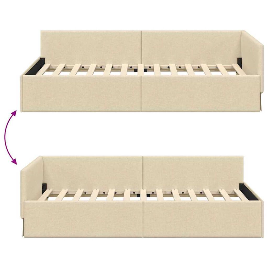 vidaXL Κρεβάτι Γωνίας Κρεμ 90 x 190 cm Ύφασμα και Έργο ξύλου