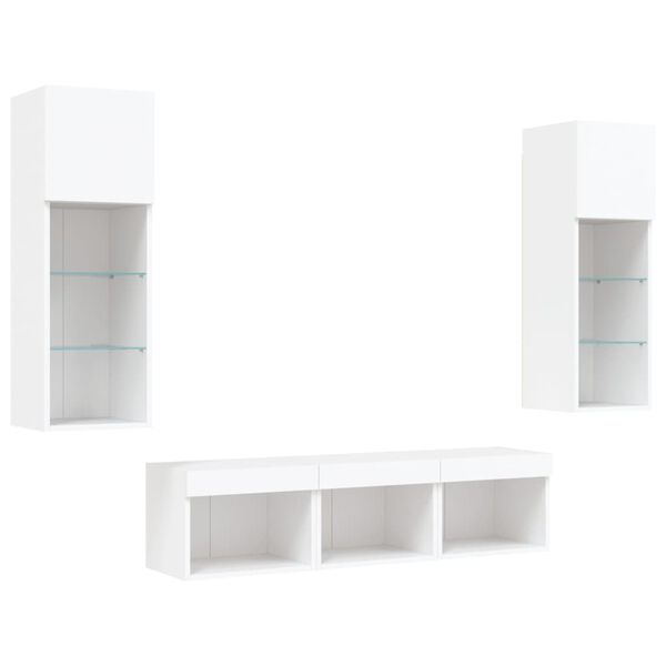 vidaXL Έπιπλα Τοίχου Τηλεόρασης 5 τεμ LED Λευκά από Επεξεργασμένο Ξύλο