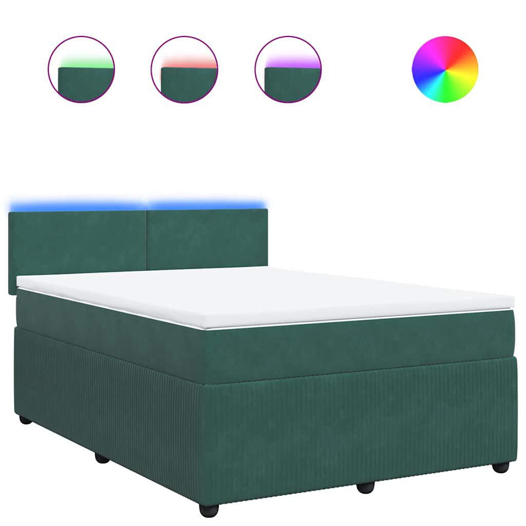 vidaXL Κρεβάτι Boxspring με Στρώμα Σκούρο Πράσινο 140x200εκ. Βελούδινο