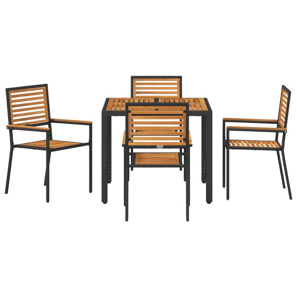 vidaXL Σέτ φαγητού για κήπο 5 pcs Μαύρο και Ξύλο 90 x 90 x 75 cm