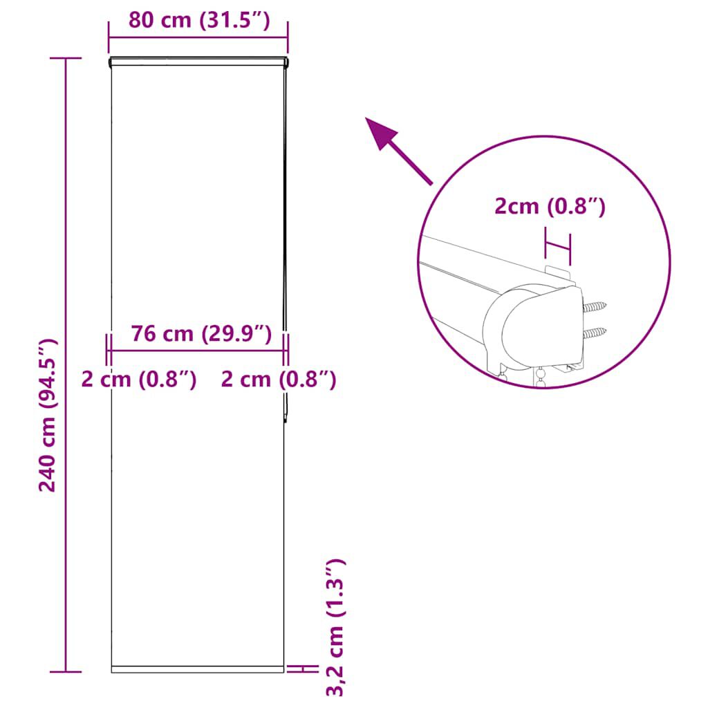 vidaXL Κουρτίνα Μπάνιου Ρολό κασέτα 80x240 εκ. Πλάτος υφάσματος 76 εκ.