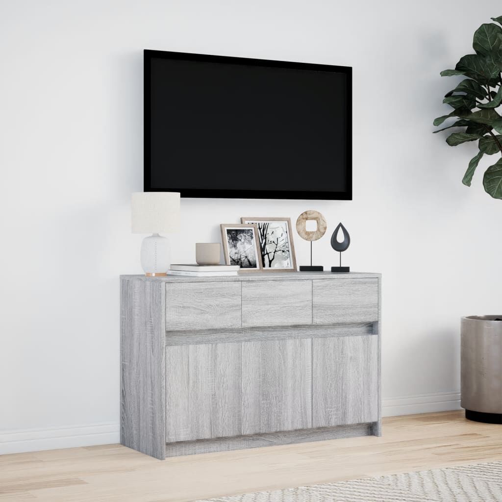 vidaXL Έπιπλο Τηλεόρασης με LED Γκρι Sonoma 91x34x61 εκ. Επεξ. Ξύλο