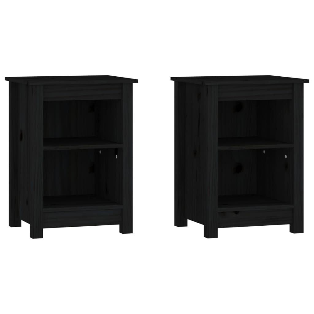 vidaXL Κομοδίνα 2 τεμ. Μαύρα 40x35x55 εκ. από Μασίφ Ξύλο Πεύκου